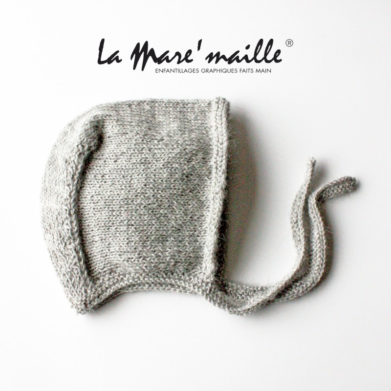 Bonnet béguin bébé en laine Alpaga gris clair tricot main