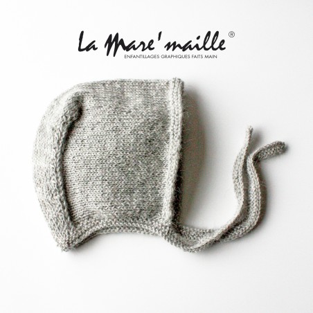 Bonnet béguin bébé en laine Alpaga gris clair tricot main