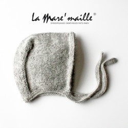 Ensemble chaussons et bonnet béguin laine Alpaga gris clair tricot main