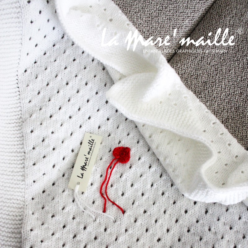 Couverture bébé en laine blanche tricotée main plusieurs couleurs au choix