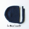 Bonnet béguin rétro pour bébé en laine Mérinos bleu marine tricot main