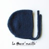 Ensemble chaussons et bonnet béguin laine Mérinos bleu marine tricot main