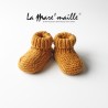 Chaussons bébé montants rétros en laine Mérinos miel tricot main