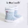 Chaussons bébé style bottes de pluie laine bleu ciel hommage à Aigle