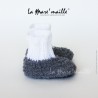 Chaussons bébé maille laine douce gris et blanc tricotés main