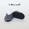 Chaussons bébé maille laine douce gris et blanc tricotés main