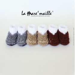 Chaussons bébé maille laine douce gris et blanc tricotés main