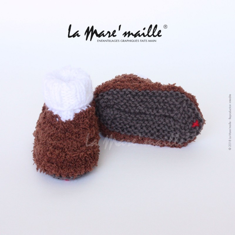 Chaussons Bébé Tricotés Main - Taille Naissance 3 Mois, Marron, Acrylique/laine