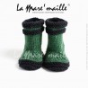 Chaussons bébé style bottes de pluie en laine verte hommage à Aigle